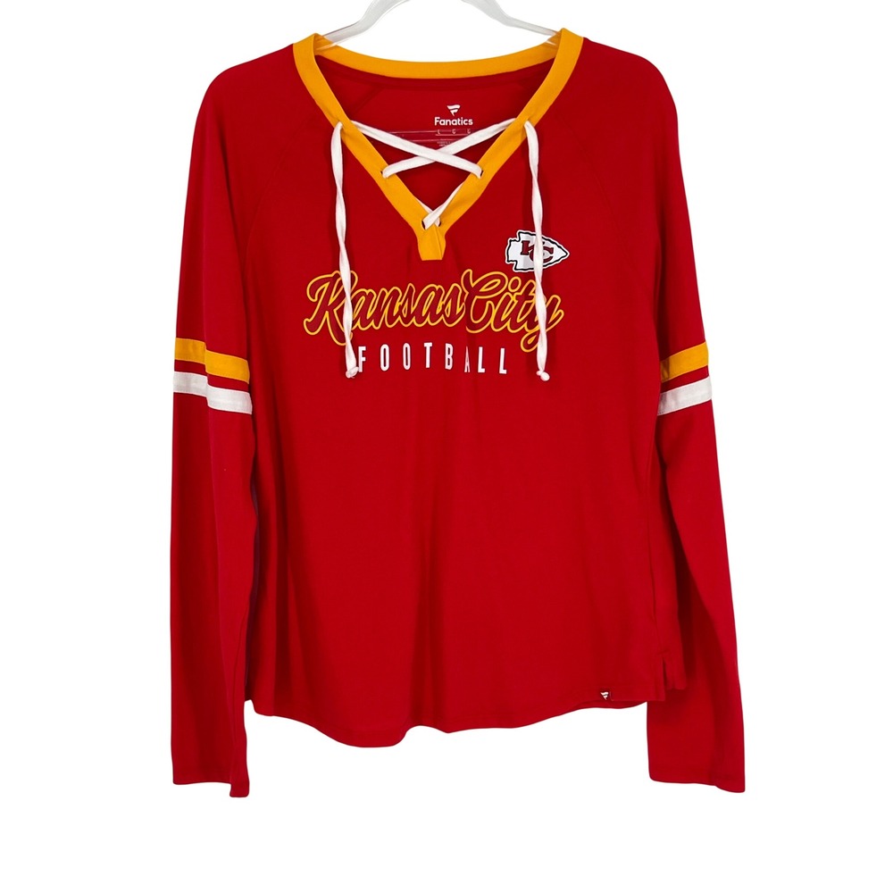 Kansas City Chiefs Womens L Lace Up Long Sleeve Shirt Red Football Game Day